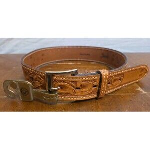 New Brown Genuine Leather Tex Tan Tooled 28” Belt #16358 Vintage New